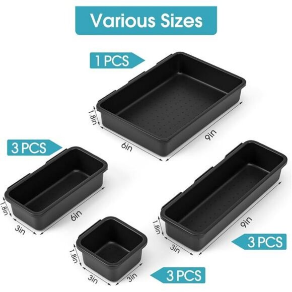 10 Piece Black Drawer Organizer Set for Makeup Office Bathroom Vanity Storage - Picture 2 of 8